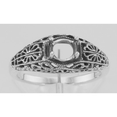 Victorian Style 5mm Semi Mount Filigree Ring - Sterling Silver - FR-709-SEMI