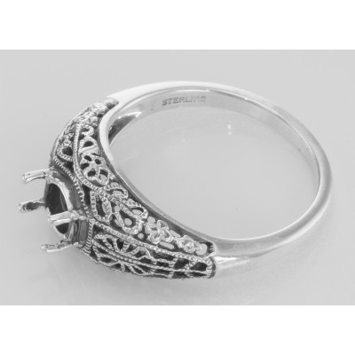 Victorian Style 5mm Semi Mount Filigree Ring - Sterling Silver - FR-709-SEMI