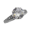 Victorian Style Cubic Zirconia Solitaire Filigree Ring - Sterling Silver