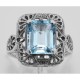 Classic Art Deco Style Blue Topaz Filigree Ring - Sterling Silver - FR-736-BT