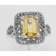 Classic Art Deco Style Golden Citrine Filigree Ring - Sterling Silver - FR-736-C