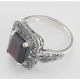 Classic Art Deco Style Red Garnet Filigree Ring - Sterling Silver - FR-736-G
