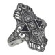 Art Deco Style Filigree Ring w/ Sapphires w/ 3 White Topaz Sterling Silver - FR-743-S-WT