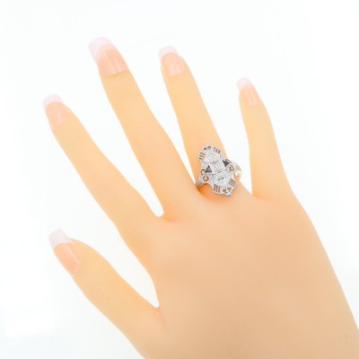 Art Deco Style Filigree Ring Diamonds and Blue Sapphires 14kt White Gold - FR-743-S-D-WG