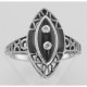 Victorian Style Black Onyx Ring with Diamond Accents - Sterling Silver - FR-746-O
