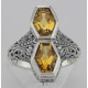 Art Deco Style Genuine 2 Carat Citrine Filigree Ring - Sterling Silver - FR-750-C
