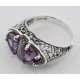 Unique Art Deco Style Genuine Amethyst Filigree Ring - Sterling Silver - FR-751-AM