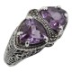Unique Art Deco Style Genuine Amethyst Filigree Ring - Sterling Silver - FR-751-AM