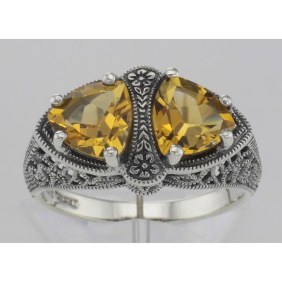 Unique Art Deco Style Citrine Filigree Ring - Sterling Silver - FR-751-C