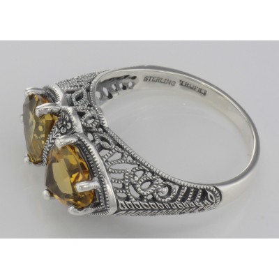 Unique Art Deco Style Citrine Filigree Ring - Sterling Silver - FR-751-C
