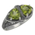 Unique Art Deco Style Peridot Filigree Ring - Sterling Silver
