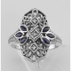 Filigree Ring w/ Sapphire 3 Diamonds - Sterling Silver - FR-752