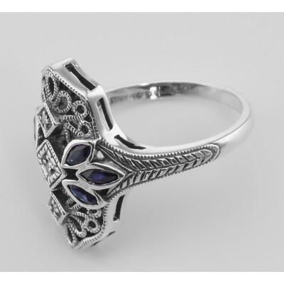 Filigree Ring w/ Sapphire 3 Diamonds - Sterling Silver - FR-752