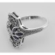 Filigree Ring w/ Sapphire 3 Diamonds - Sterling Silver - FR-752