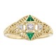 Art Deco Style Filigree Ring Diamonds and emerald accents 14kt Yellow Gold - FR-757-E-YG