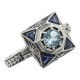 Blue Topaz Filigree Ring w/ Sapphire - Sterling Silver - FR-759-BT