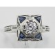 Art Deco Style White Topaz Filigree Ring w/ Blue Sapphires - Sterling Silver - FR-759-WT