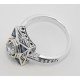 Art Deco Style White Topaz Filigree Ring w/ Blue Sapphires - Sterling Silver - FR-759-WT