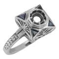 Art Deco Semi Mount 5mm Filigree Ring w/ Blue Sapphires - Sterling Silver