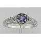 Victorian Style Amethyst Filigree Ring w/ 2 Diamonds - Sterling Silver - FR-761-AM
