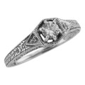 Victorian Style Cubic Zirconia Filigree Ring w/ 2 Diamonds Sterling Silver