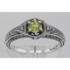 Victorian Style Peridot Filigree Ring w/ 2 Diamonds - Sterling Silver - FR-761-P