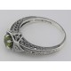 Victorian Style Peridot Filigree Ring w/ 2 Diamonds - Sterling Silver - FR-761-P