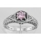 Victorian Style Pink Cubic Zirconia Filigree Ring w/ 2 Diamonds Sterling Silver - FR-761-PINK