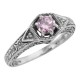 Victorian Style Pink Cubic Zirconia Filigree Ring w/ 2 Diamonds Sterling Silver - FR-761-PINK