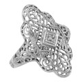 Lovely Victorian Style Filigree Ring w/ Diamond - Sterling Silver