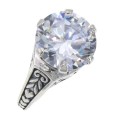 Classic Victorian Style Cubic Zirconia Filigree Ring - Sterling Silver