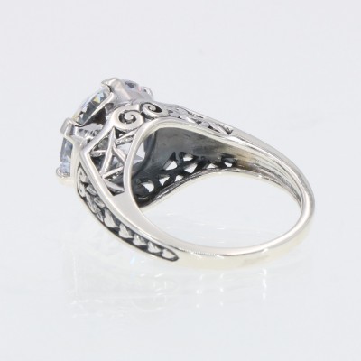 Classic Victorian Style Cubic Zirconia Filigree Ring - Sterling Silver - FR-77-CZ