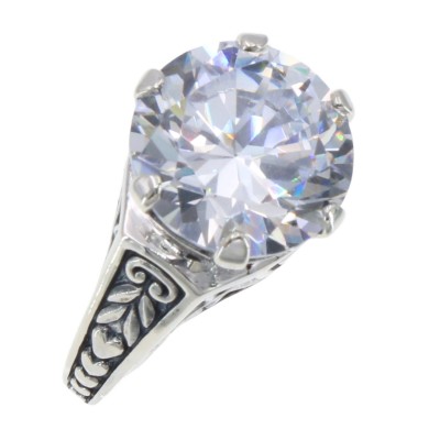 Classic Victorian Style Cubic Zirconia Filigree Ring - Sterling Silver - FR-77-CZ
