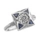 Art Deco Style Diamond and Genuine Blue Sapphire Ring - Sterling Silver - FR-770