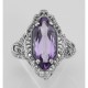 Art Deco Style 4 Carat Amethyst Filigree Ring - Sterling Silver - FR-776-AM