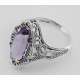 Art Deco Style 4 Carat Amethyst Filigree Ring - Sterling Silver - FR-776-AM