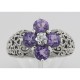 Classic Victorian Style Amethyst Filigree Ring CZ Center - Sterling Silver Flower Ring - FR-778-AM