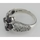 Art Deco Style Red Garnet Filigree Ring w/ Diamond - Sterling Silver - FR-782-G