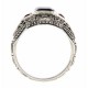 Art Deco Style Black Onyx Filigree Ring w/ Ruby Accents - Sterling Silver - FR-789-O-R