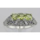 Art Deco Style Sterling Silver Filigree Ring 3 Princess Cut Peridot Gems - FR-810-P