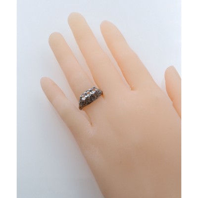 Art Deco Style Sterling Silver Filigree Ring with 3 Princess Cut White Topaz - FR-810-WT