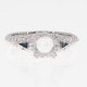 14kt White Gold Semi Mount Ring for 6mm Round Gemstone Art Deco Style Ring Natural Sapphire Accents - FR-816-SEMI-WG