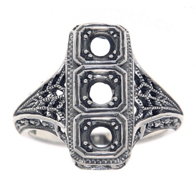Classic Art Deco Style Ring - Semi Mount Sterling Silver - FR-817-SEMI