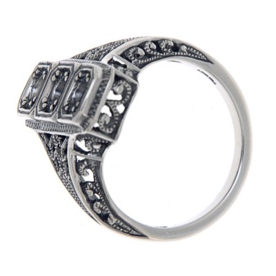 Classic Art Deco Style Ring - Semi Mount Sterling Silver - FR-817-SEMI