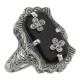 Victorian Style Black Onyx Ring with Diamond Flowers - Sterling Silver - FR-882-O