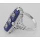 Art Deco Style Blue Lapis Filigree Ring 3 Diamond Accents - Sterling Silver - FR-904-L
