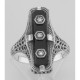 Art Deco Style Black Onyx Filigree Ring 3 Diamond Accents - Sterling Silver - FR-904-O