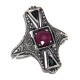 Art Deco Style Ruby and Sapphire Filigree Ring - Sterling Silver - FR-990-R