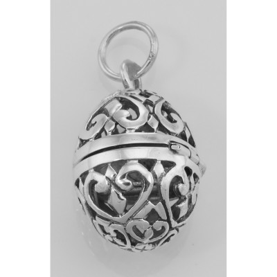 Sterling Silver Egg Filigree Aromatherapy Locket Pendant - HP-1188