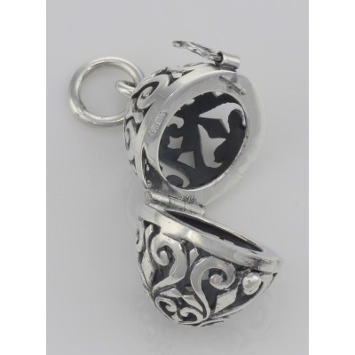 Sterling Silver Egg Filigree Aromatherapy Locket Pendant with Front Clasp - HP-1189